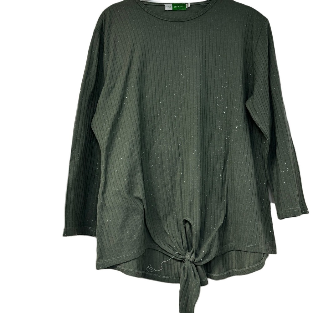 Ivee Essentials XXL Woman's Sparkle Ribbed long sleeve tie knot casual top fun